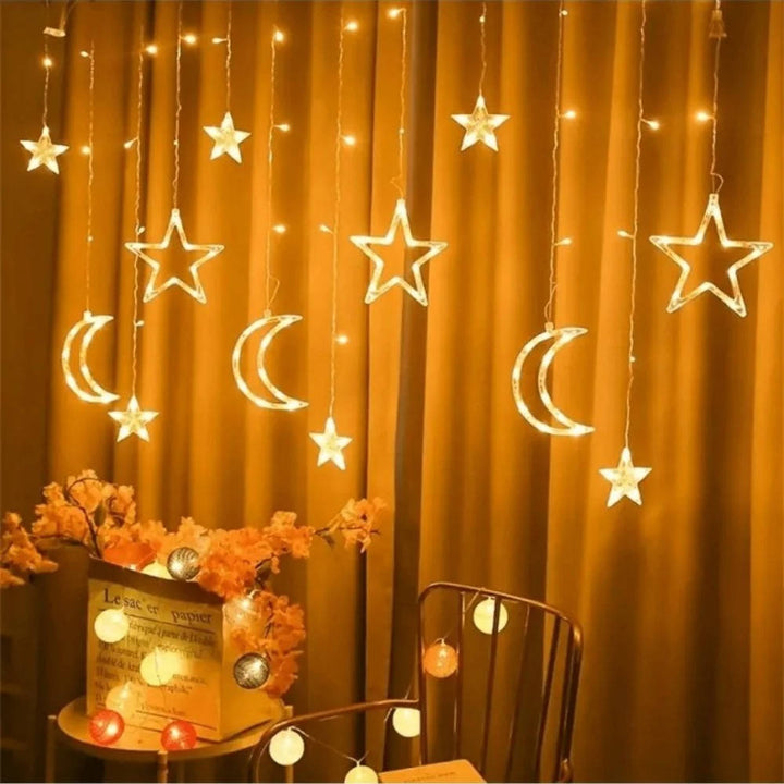 Star and Moon LED Curtain String Lights Lights, 138 inch