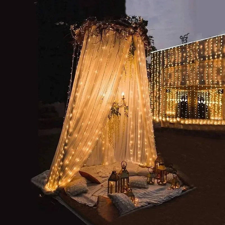 Solar LED Curtain Lights, Outdoor Waterproof Fairy String Lights for Garden Patio