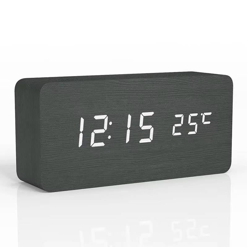 Wooden Digital Alarm Clock with Sound Control and Digital Display