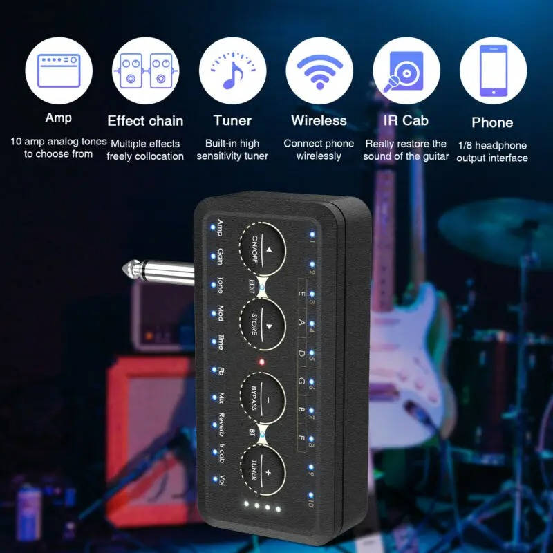 Guitar Plug In Headphone Amp Mini Portable Amplifier for Acoustic Bass Practice