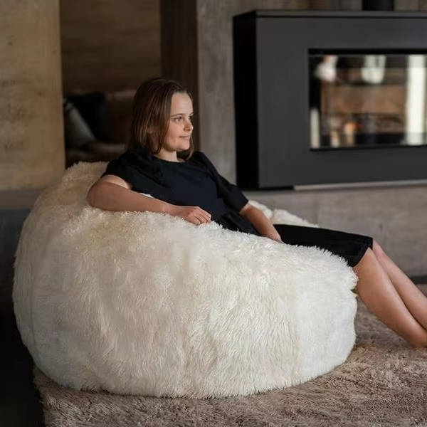Ultra Soft Fluffy Faux Fur Bean Bag Cover, Luxurious Unfilled Pouf and Footrest for Kids and Adults, Cozy Corner Seating
