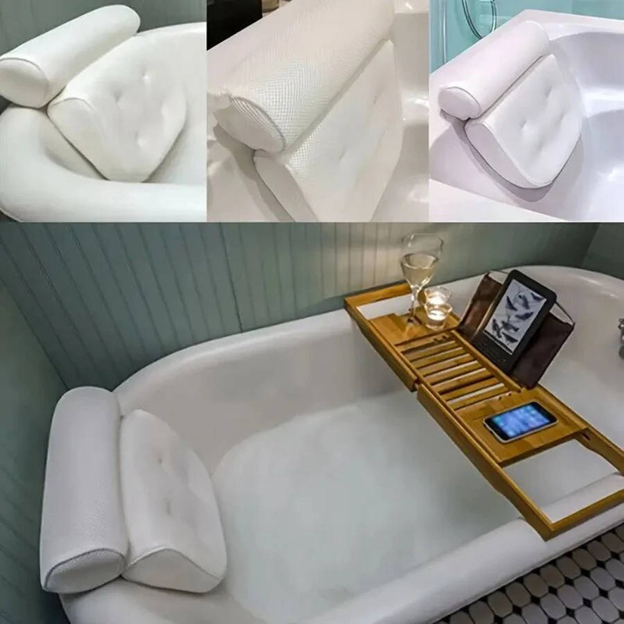 Bath Pillow With Anti-Slip Suction Cups for Neck and Back Support