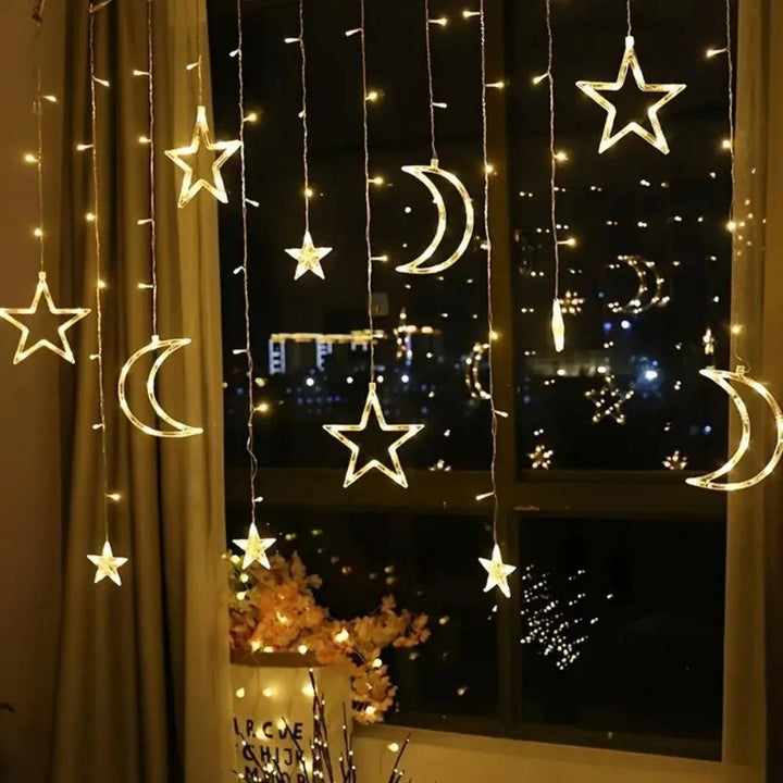 Star and Moon LED Curtain String Lights Lights, 138 inch