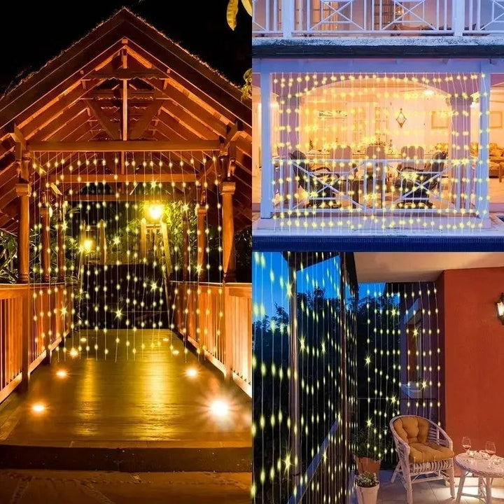 Solar LED Curtain Lights, Outdoor Waterproof Fairy String Lights for Garden Patio