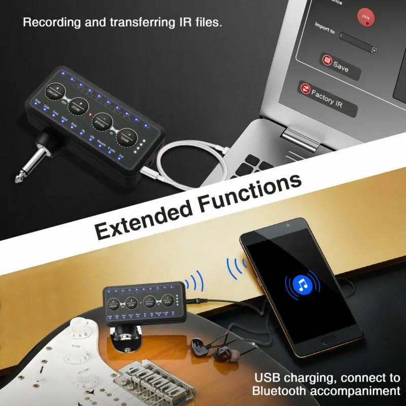 Guitar Plug In Headphone Amp Mini Portable Amplifier for Acoustic Bass Practice