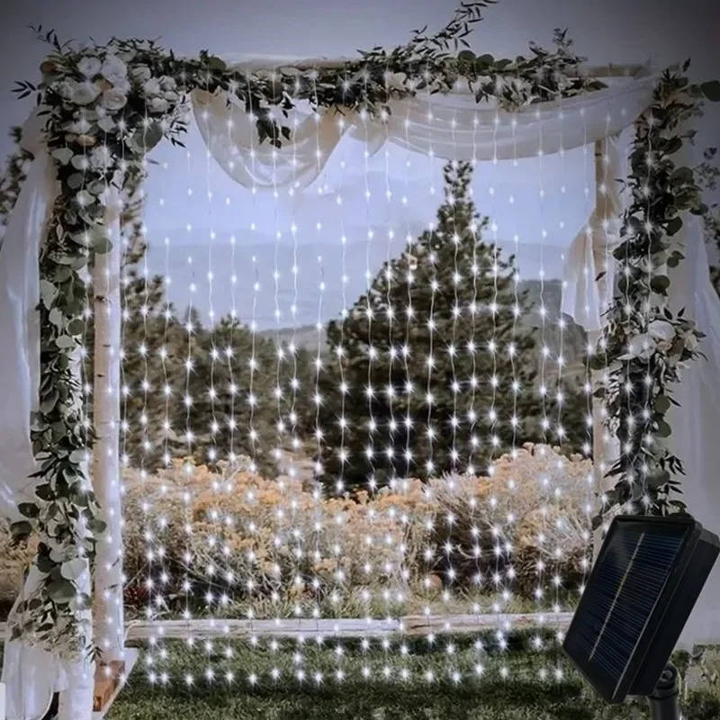Solar LED Curtain Lights, Outdoor Waterproof Fairy String Lights for Garden Patio