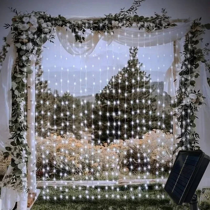 Solar LED Curtain Lights, Outdoor Waterproof Fairy String Lights for Garden Patio
