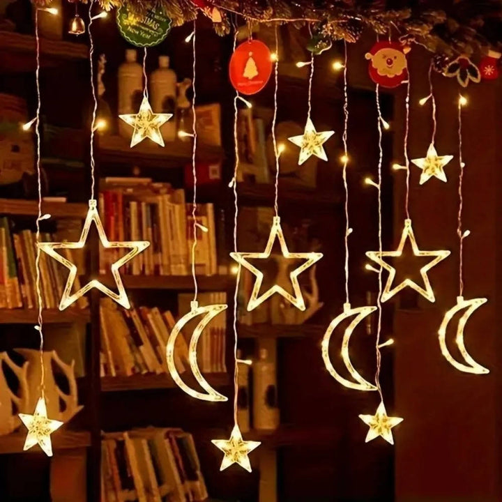 Star and Moon LED Curtain String Lights Lights, 138 inch