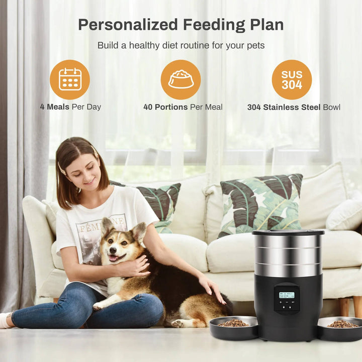 Smart WiFi Automatic Cat Feeder with Two Stainless Steel Bowls