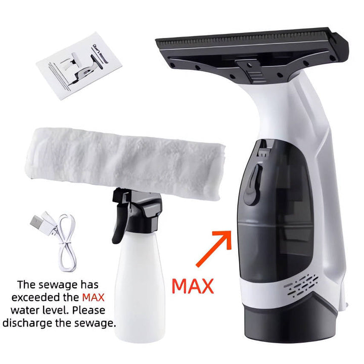3 In 1 Window Vacuum Squeegee, Electric Window Cleaner with Extension Pole, Water Collection Tank for Glass Doors, Windows, Mirrors and Car
