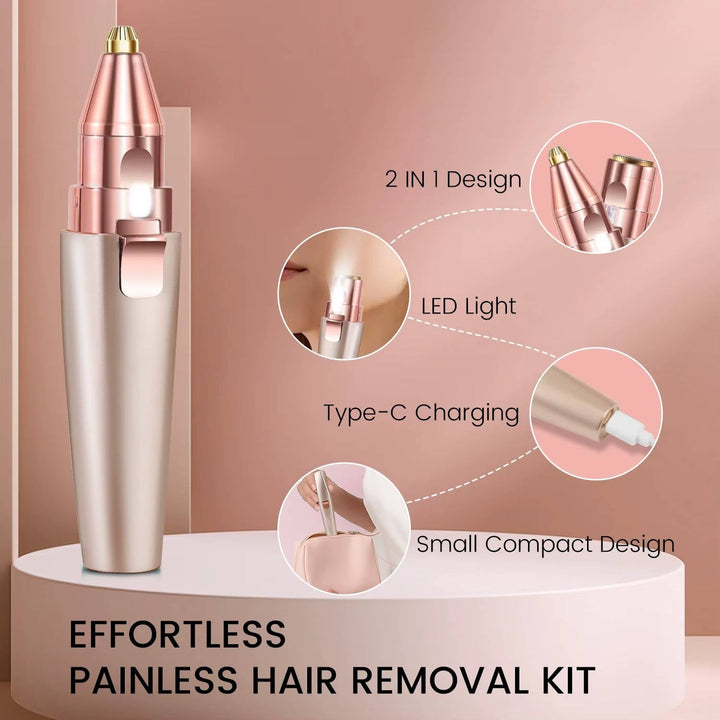 Womens Painless Facial Hair Remover and Eyebrow Shaver, Epilator for Face with Built in LED Light