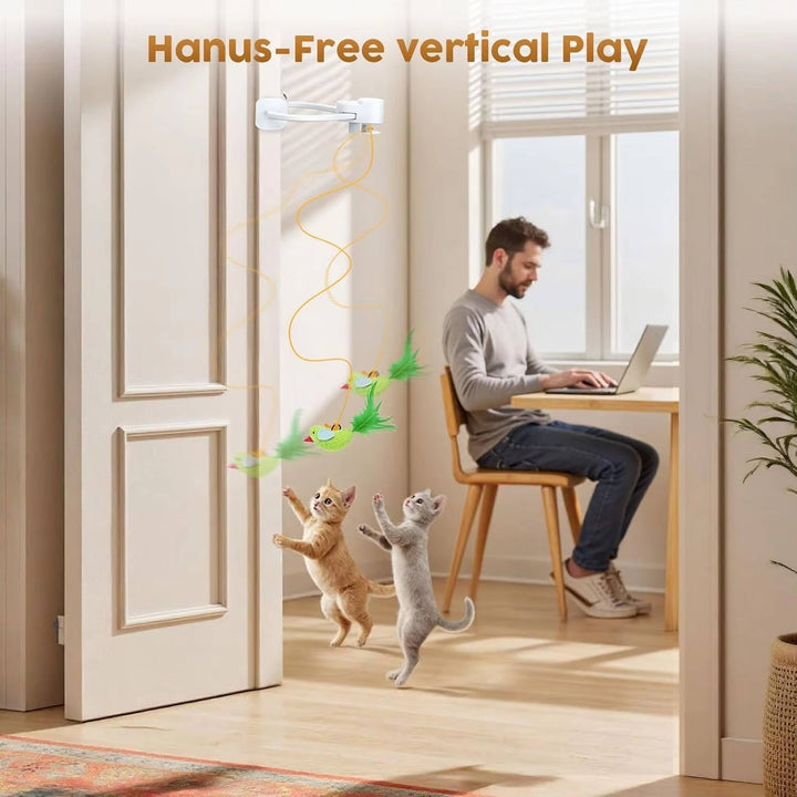 Interactive Stimulating Indoor Toy for Cats and Kittens with with Electric Flying Bird Feather Wand
