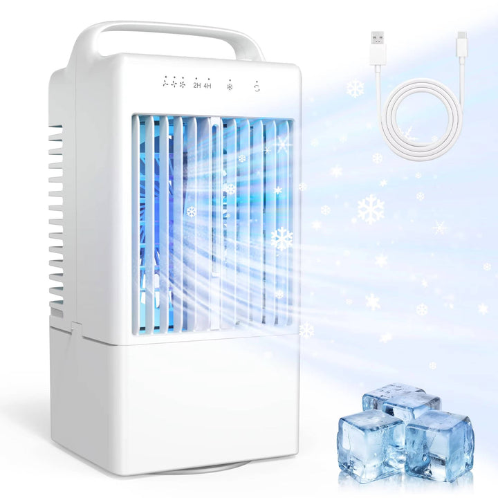 Personal USB Air Cooling Fan, Mini Desktop AC Unit with colourful Ambient Light, 4 Wind Speeds and Intelligent Timer