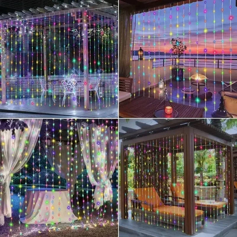 Solar LED Curtain Lights, Outdoor Waterproof Fairy String Lights for Garden Patio