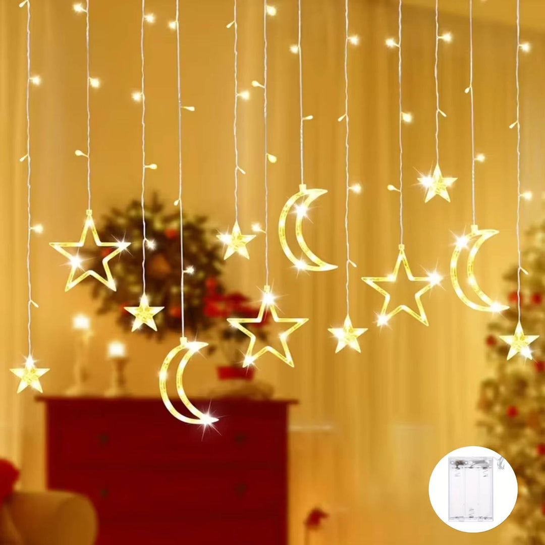 Star and Moon LED Curtain String Lights Lights, 138 inch