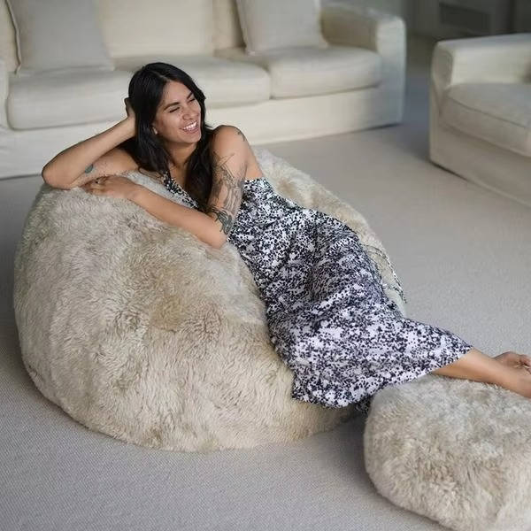 Ultra Soft Fluffy Faux Fur Bean Bag Cover, Luxurious Unfilled Pouf and Footrest for Kids and Adults, Cozy Corner Seating