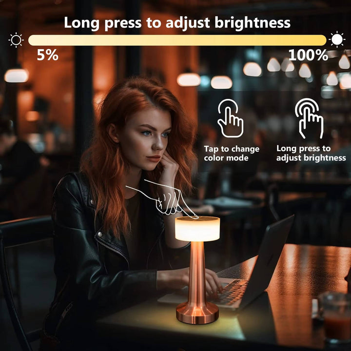 Cordless Table Lamp Rechargeable LED, Metal Accent Lamp for Dining Table Living Room Ambient Lighting