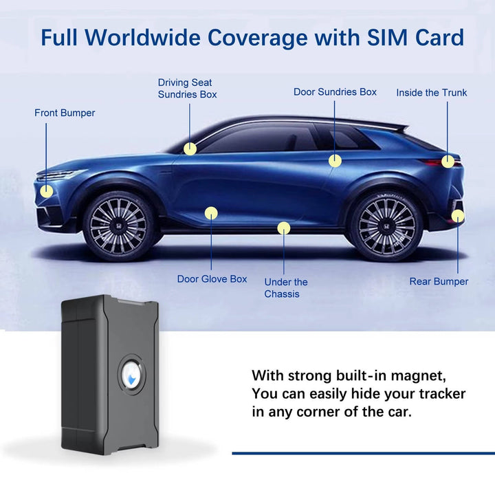 Hidden Wireless GPS Tracker, Global Real Time Car Locator with IoT SIM, Vibration Alarm and Geo Fence, Long Life Anti Theft Device