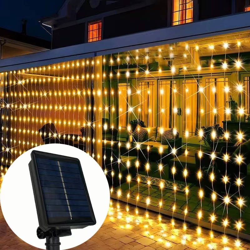 Solar LED Curtain Lights, Outdoor Waterproof Fairy String Lights for Garden Patio