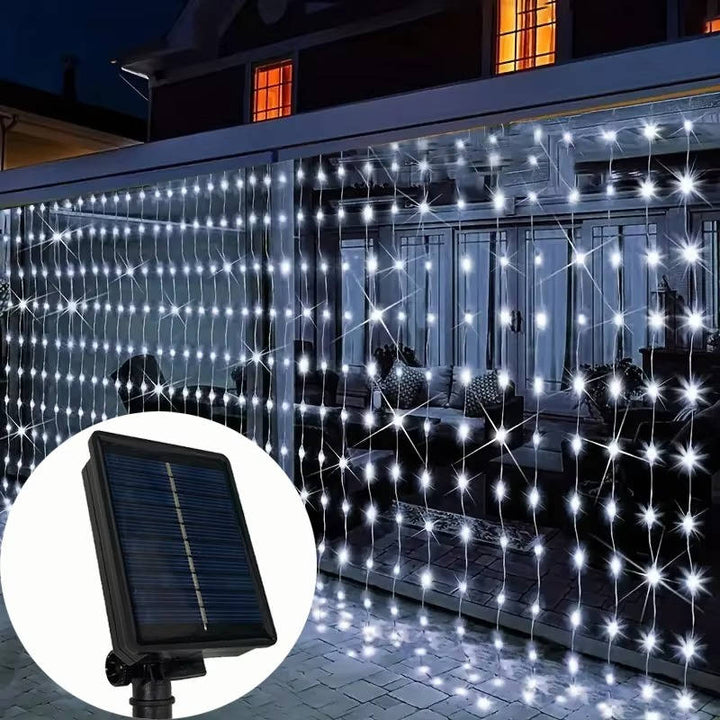 Solar LED Curtain Lights, Outdoor Waterproof Fairy String Lights for Garden Patio