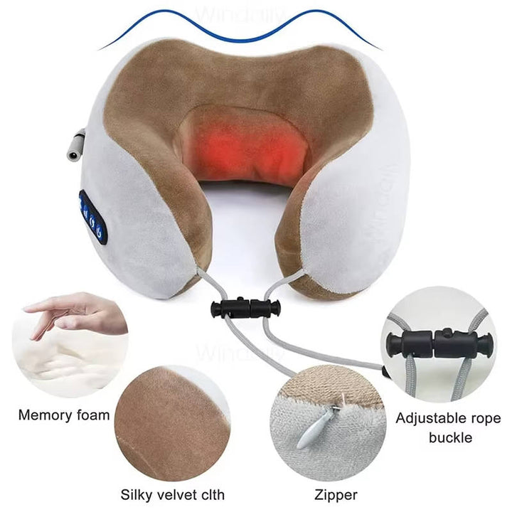 Ergonomic Travel Neck Pillow with Massager, Neck Massger for Deep Relaxation and Comfort