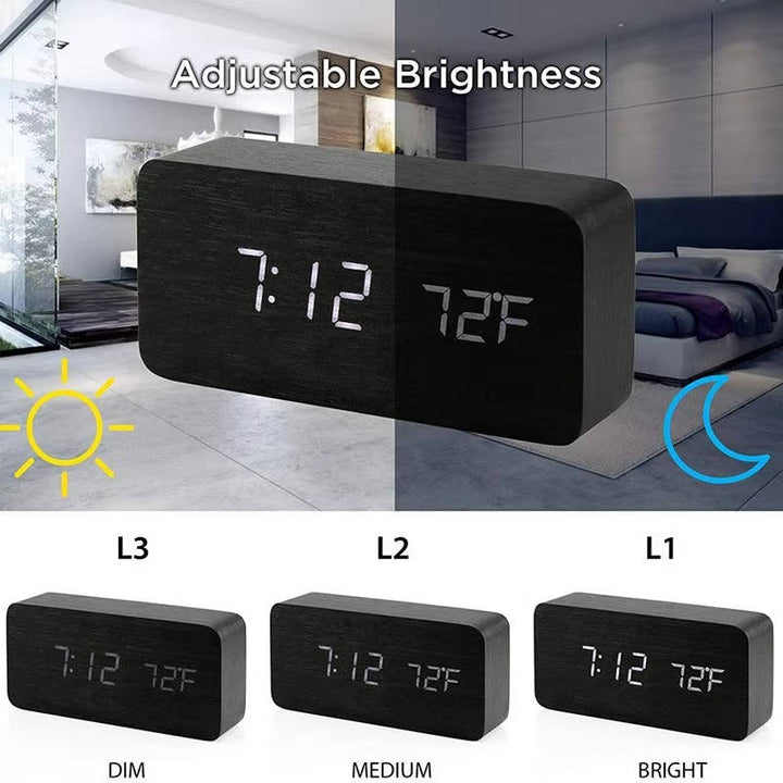 Wooden Digital Alarm Clock with Sound Control and Digital Display