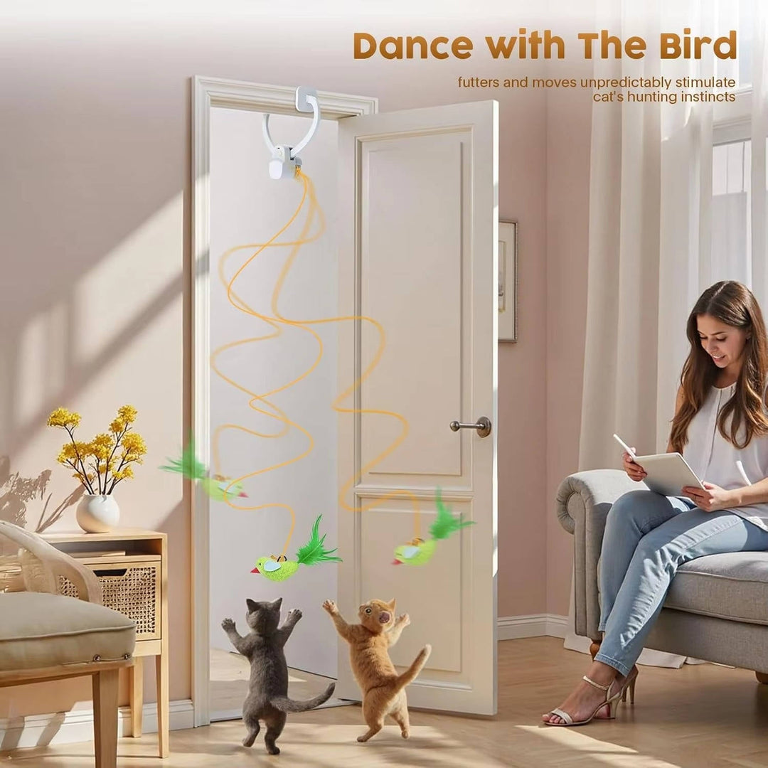 Interactive Stimulating Indoor Toy for Cats and Kittens with with Electric Flying Bird Feather Wand