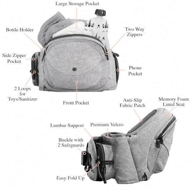 Hip Seat Baby Carrier, Lightweight Toddler Carrier with Storage for Babies Up to 45 lbs
