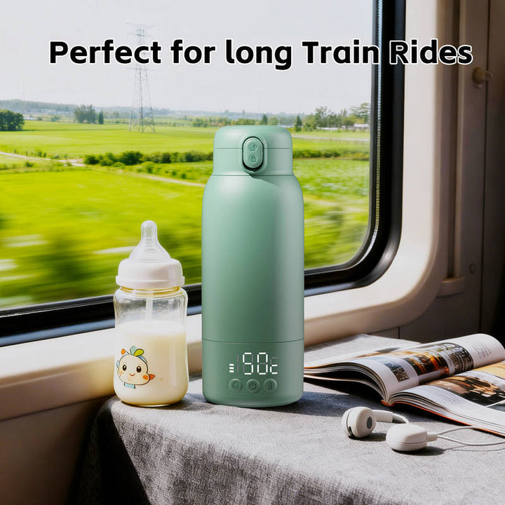 Portable Bottle Warmer 17oz 100W Fast Heating, Rechargeable Baby Bottle Warmer with Temp Control LED Display Stainless Steel Travel