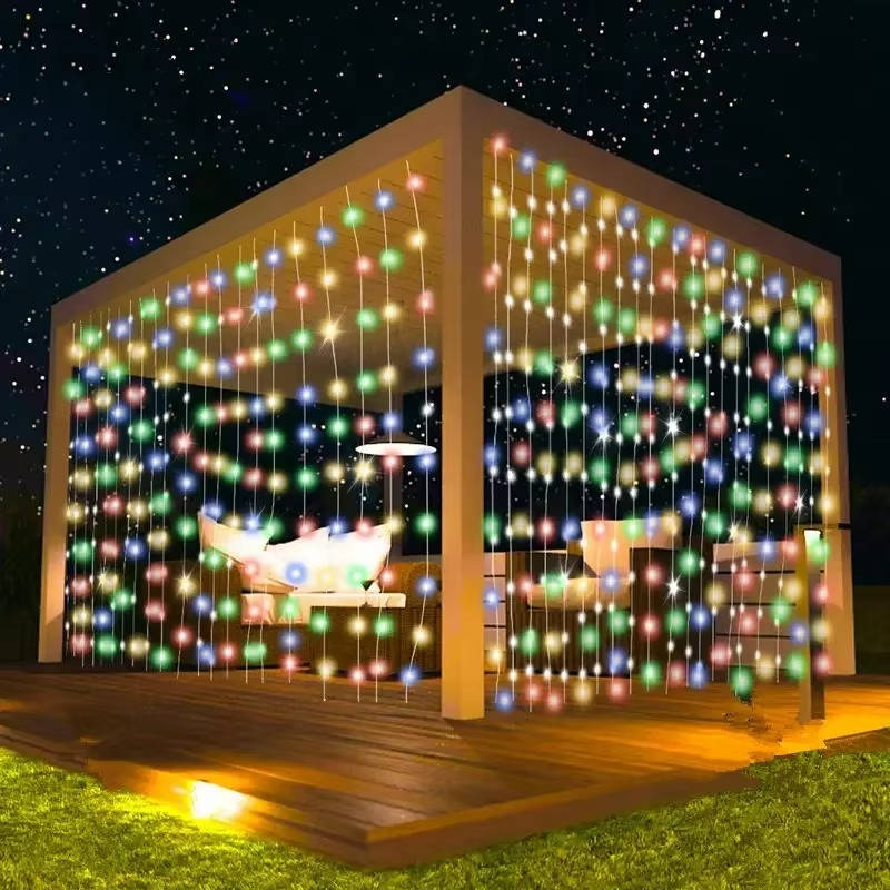 Solar LED Curtain Lights, Outdoor Waterproof Fairy String Lights for Garden Patio