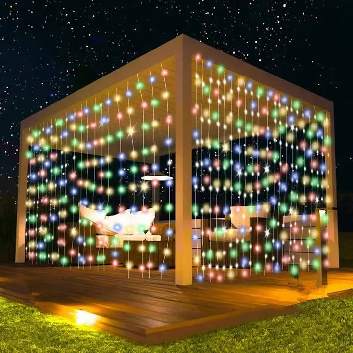 Solar LED Curtain Lights, Outdoor Waterproof Fairy String Lights for Garden Patio