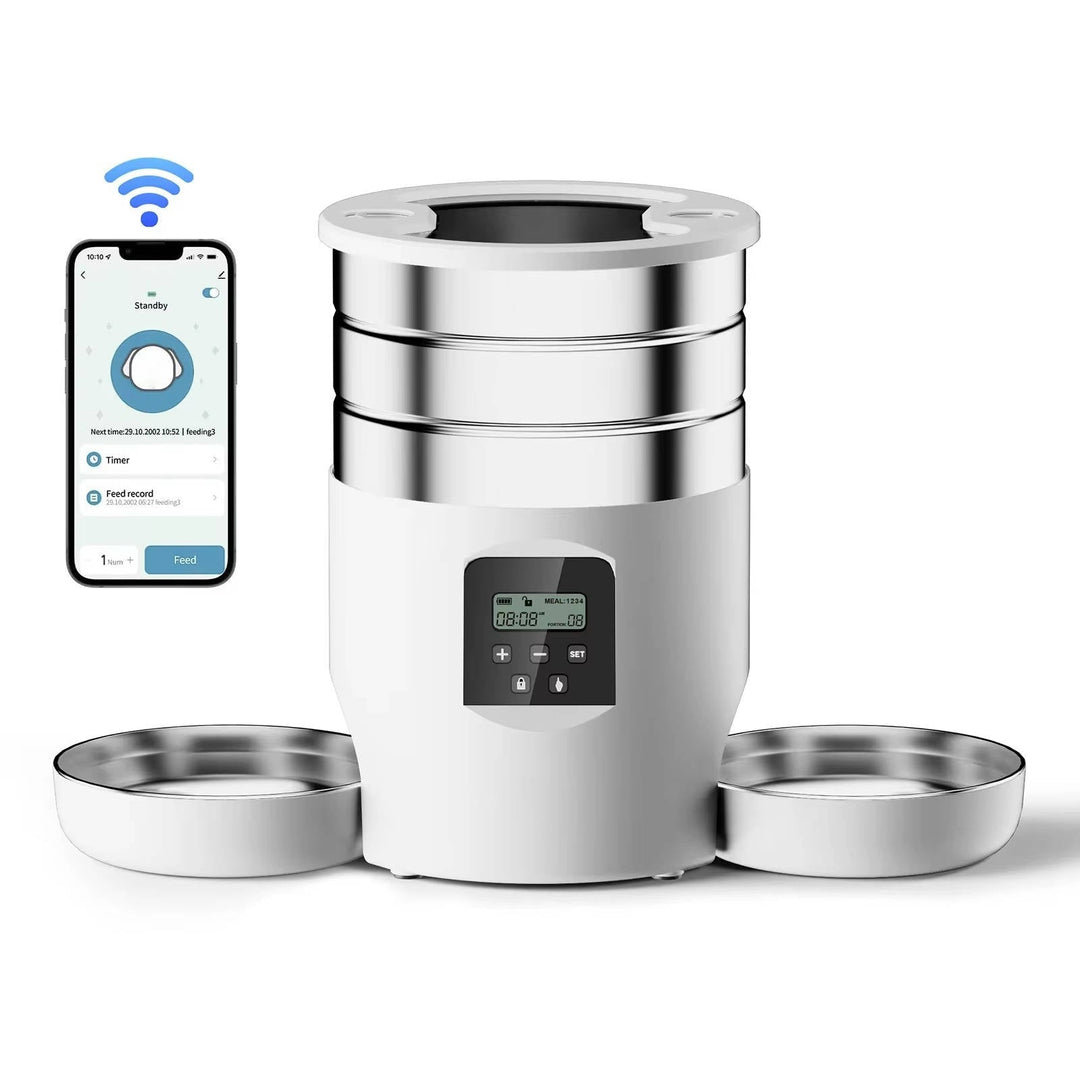 Smart WiFi Automatic Cat Feeder with Two Stainless Steel Bowls