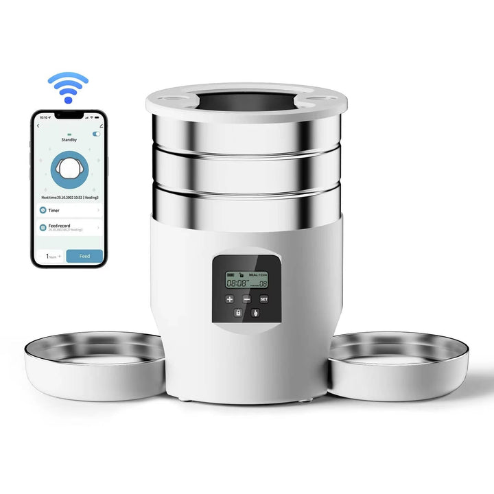 Smart WiFi Automatic Cat Feeder with Two Stainless Steel Bowls