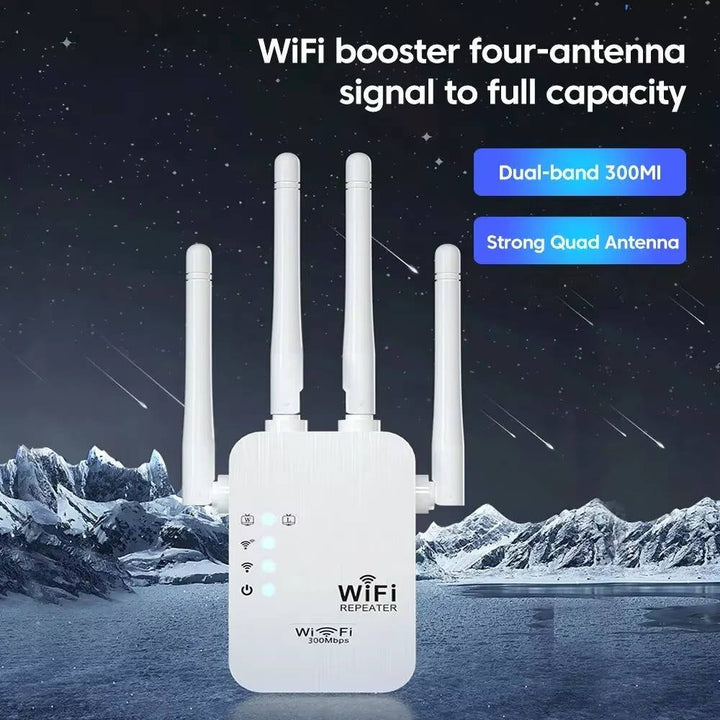 Wifi Extender Signal Booster, 300Mbps and 1200Mbps Dual Band Repeater with Ethernet Port, 4 Antennas for Whole Home Coverage