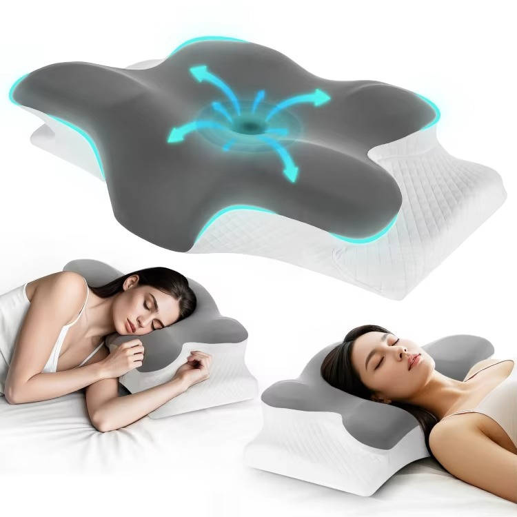 Cervical Memory Foam Neck Pillow, Ergonomic Cooling Support for Side and Back Sleepers with Adjustable Ice Silk Case