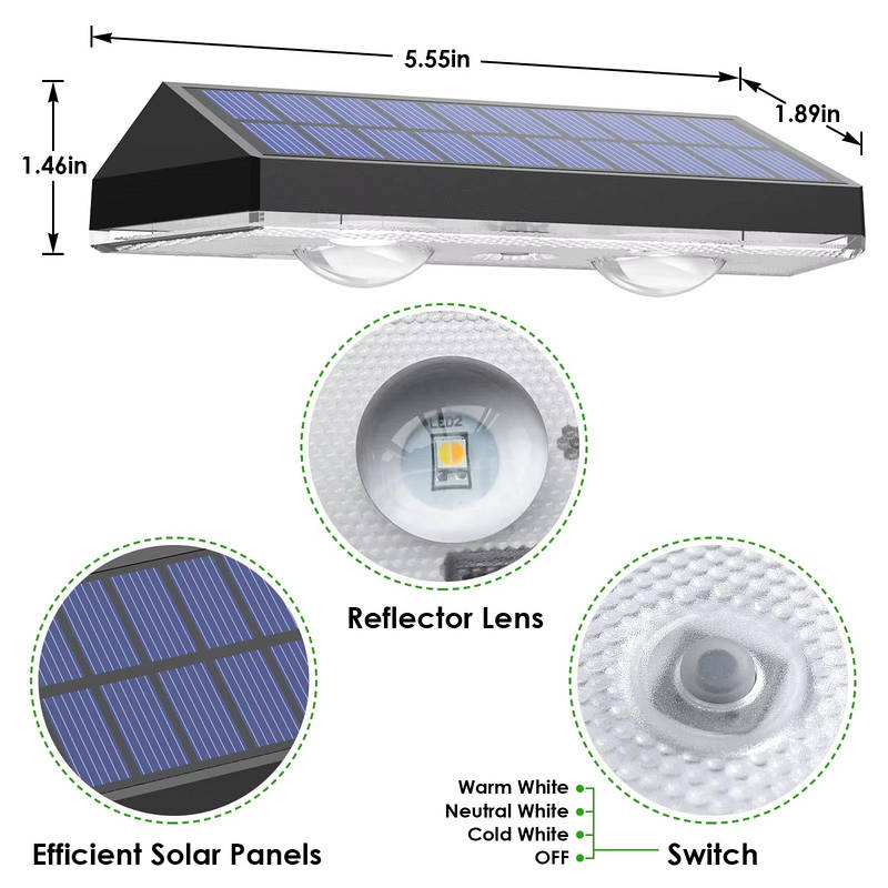 Solar LED Fence Lights Outdoor, Waterproof Deck Stair Wall Garden Lights Energy Saving Lamp