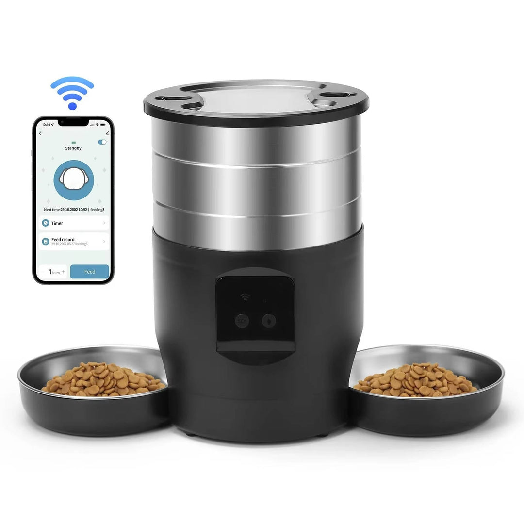 Smart WiFi Automatic Cat Feeder with Two Stainless Steel Bowls
