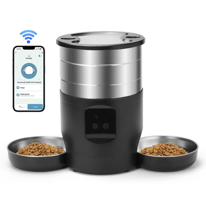 Smart WiFi Automatic Cat Feeder with Two Stainless Steel Bowls
