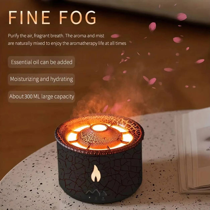 Portable Aromatherapy Oil Diffuser with Night Light, Simulated Volcano Design