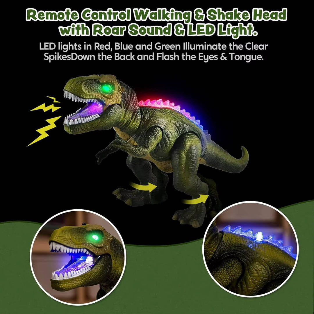Remote Control T Rex Dinosaur Toy with Mist Spray and Roaring Sounds, Large Rc Dino with Led Lights