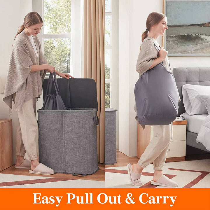 Large Laundry Hamper Basket with Removable Bags, Foldable Laundry Basket with Reinforced Handles for Bedroom Dorm