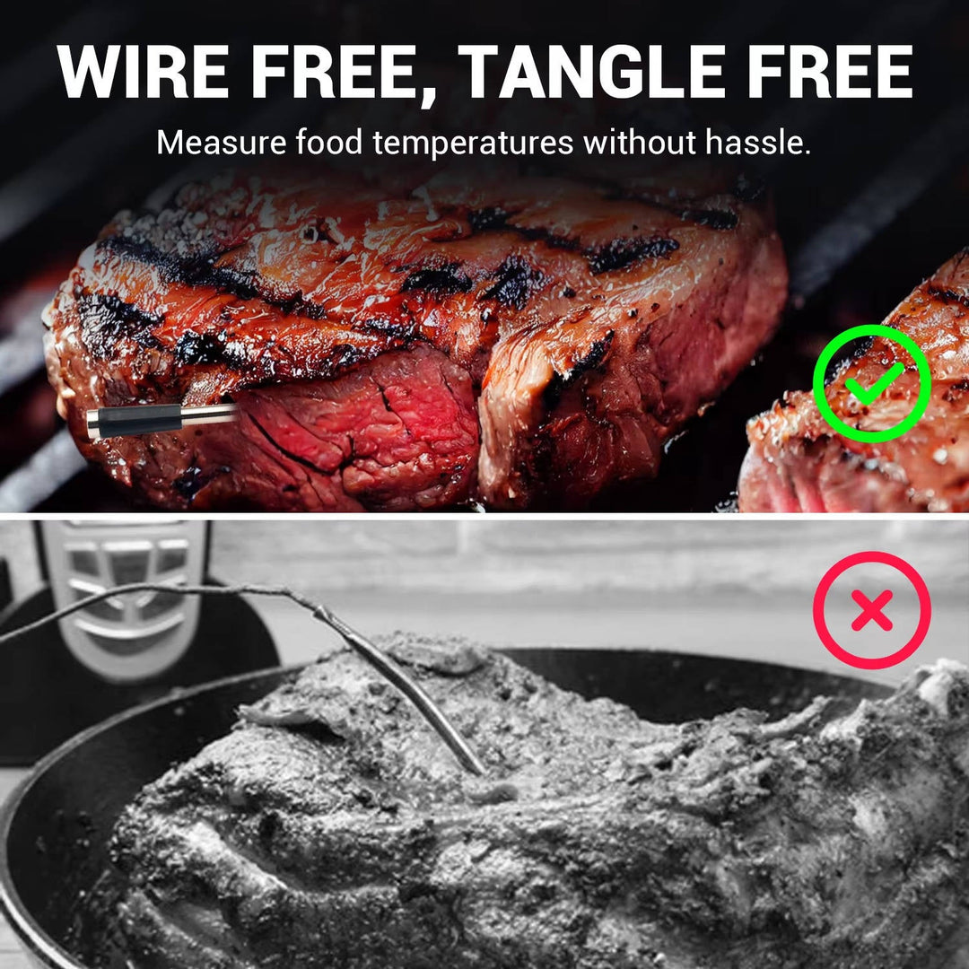 Wireless Meat Thermometer with App Control, Bluetooth 5.2, Long Range, IP68 Waterproof, Probe for BBQ Smoker Grill Oven