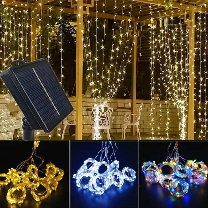 Solar LED Curtain Lights, Outdoor Waterproof Fairy String Lights for Garden Patio