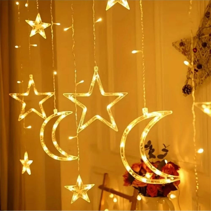 Star and Moon LED Curtain String Lights Lights, 138 inch