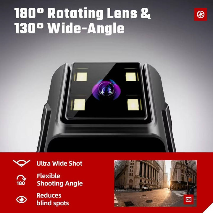 Compact 1080P HD Body Camera with 180° Rotatable Lens, Portable Wearable Video Recorder with Night Vision, Motion Detection and Wide Angle Recording