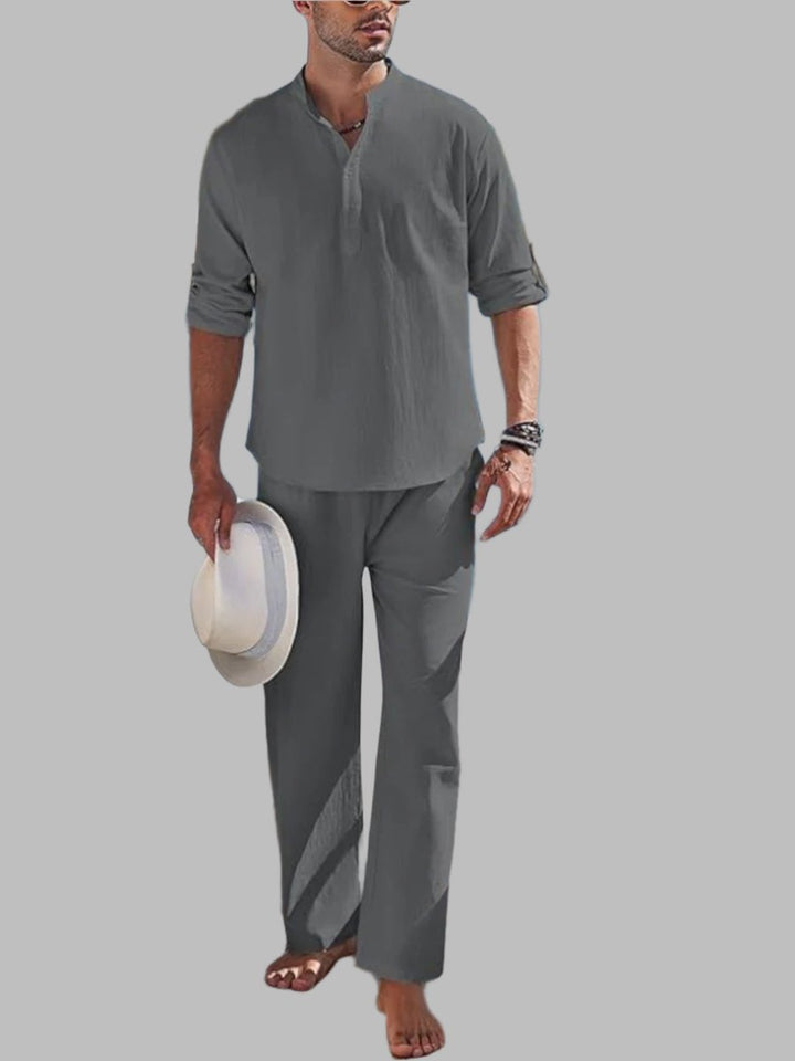Mens Short Sleeve Button Shirt and Elastic Waist Shorts Set
