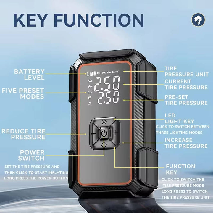 Portable Car Jump Starter 6000A, 16800mAh 12V Battery Booster with Air Compressor 150 PSI Tire Inflator, LED Light for Gas 10.0L Diesel 9.0L
