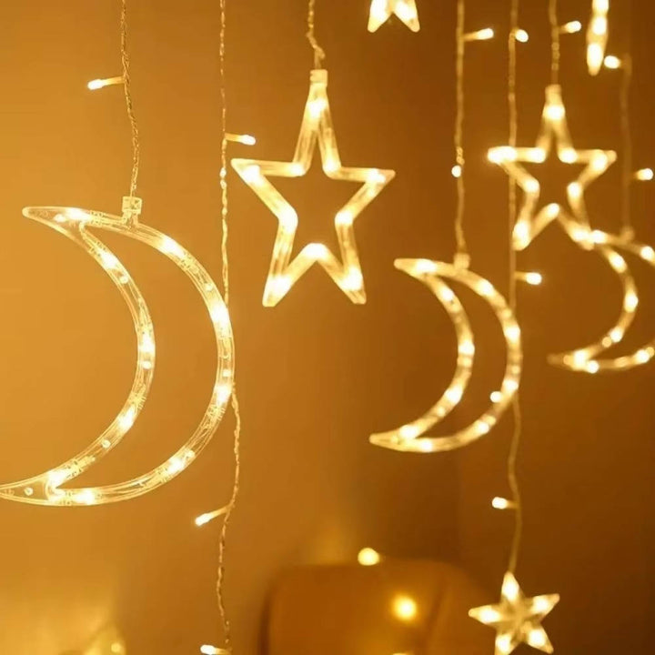 Star and Moon LED Curtain String Lights Lights, 138 inch