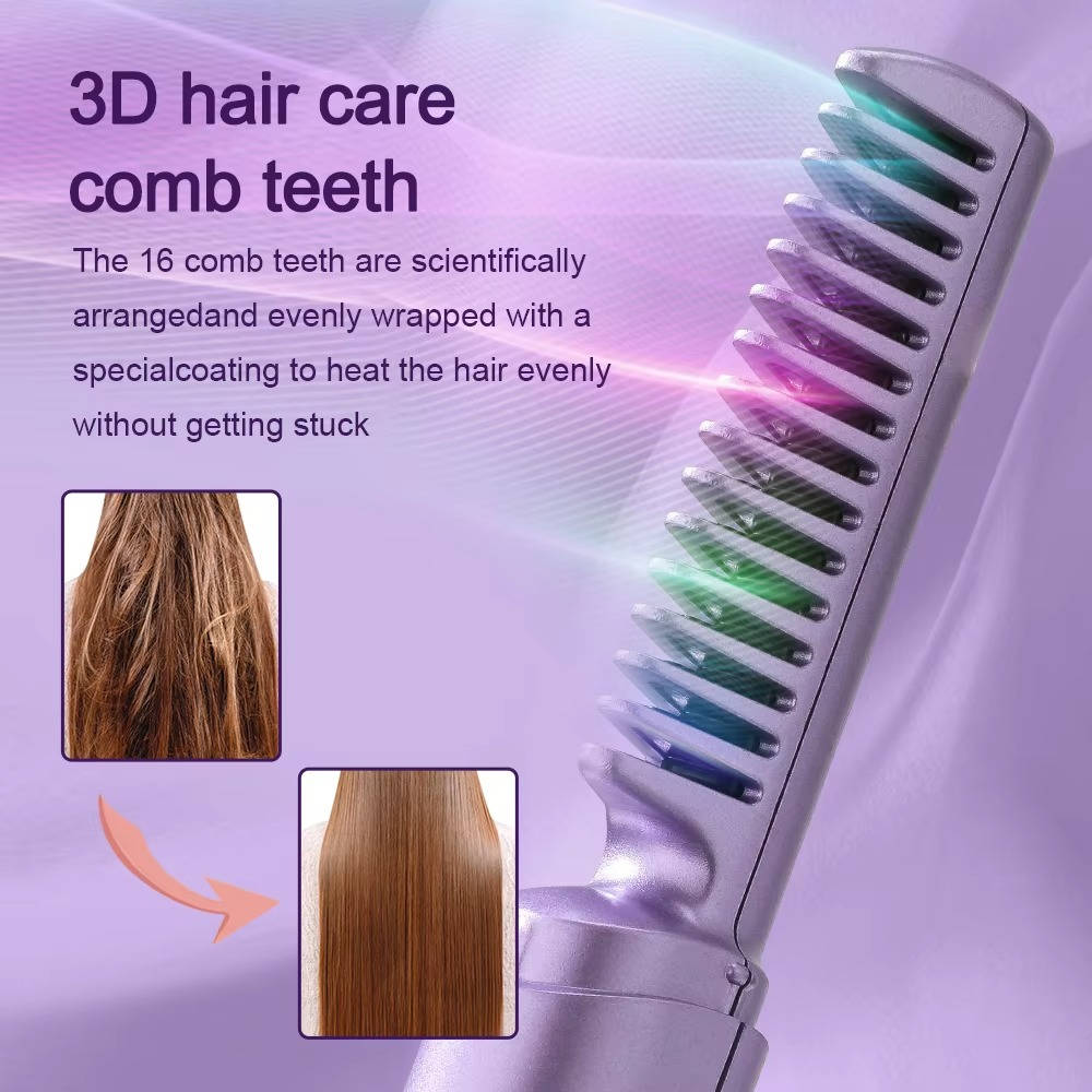 Portable Ceramic Hair Comb, Cordless Straightening Brush for Frizz Free Shine, Anytime Hairdressing Styler