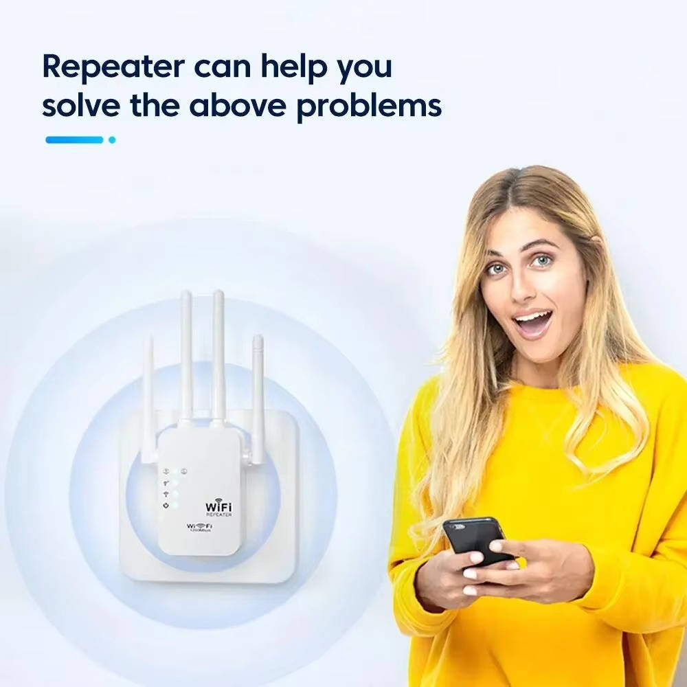 Wifi Extender Signal Booster, 300Mbps and 1200Mbps Dual Band Repeater with Ethernet Port, 4 Antennas for Whole Home Coverage